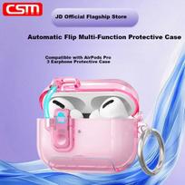 AirPods Pro 3 Case Transparent Pink Creative Stand Cover for Apple Noise-Cancelling Bluetooth Earbuds Pro3 Anti-Drop Scratch-Resistant Auto-Open