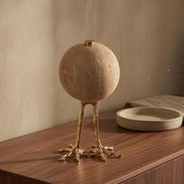 Travertine Sphere Ornament Goldornithological Leg Stand Piece Speckled Texture Stone Decor for