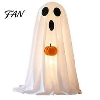 Relaxing Autumn Scene Halloween Ghost Decoration, Light-Up White with Pumpkin, Indoor Porch Terrace Party Supplies Cute Standing Tabletop for A oranžinė