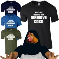 Ask Me About My Massive Cock T-Shirt Rooster Mens Rude Joke Flip Top XXXL