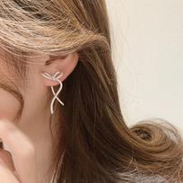 1Pair Fashion Sweet Temperament Ribbon Bow Drop Earrings For Women Girls Rhinestone Bow Ear Studs Earrings Wedding Jewelry onesize