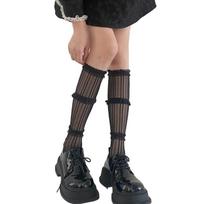 Layered Lace Stockings Womens Lovely Under Knee Stockings Sexy Lace Solid Color Long Stockings for Girls Teens 1 juoda