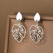 Gold Metal Hallowout Leaves Drop Earrings Silver Geometric Cut Out Women Fashion Earrings Girls Cute Daily Wear