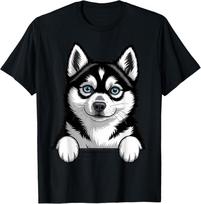 Alaskan Klee Kai Funny Peeking Pocket Husky Puppy Dog Lover T‑Shirt XL