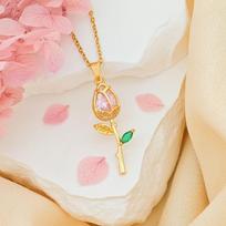 Elegant Tulip Flower Pendant Necklace Layered Stainless Steel Choker Fashion Zircon Pendant  Party Style C