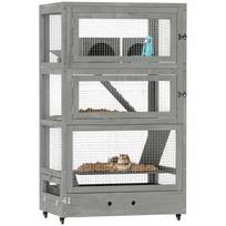 4-Tier Wooden Hamster Cage, with Huts, Seesaw, Feeding Bowls, Ramps, Wheels, 65 x 45 x 109 cm, Grey 65 x 45 x 109 cm pilka