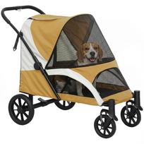 Dog Cart, Foldable Dog Buggy for Medium-Sized Dogs, Pet Cart with 4 Wheels, Safety Leashes, Brakes, Brown 124 x 67 x 100 cm ruda