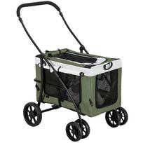 Dog Buggy Pet Buggy Dog Cart, Foldable, Removable Basket, 81 x 58 x 97.5 cm, Black+Dark Green+White 81 x 58 x 97.5 cm