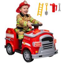 Gaisrinė mašina, Elektrinis vaikiškas automobilis, max. 3 km/h, Sirena, Mirksinti šviesa, Įrankiai, 3-5 metų vaikams 86 x 49 x 52 cm raudona