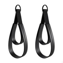 2 Double Loop Pilates Reformer Straps with Comfortable Rings for Arm Training Beginners. Black Rings