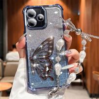 Lazerinis drugelis Atsparus smūgiams Padengtas Blizgantis Apyrankės dėklas skirtas Xiaomi Redmi Note 15 15C 14 14C 13 13C 12 11 Pro Plus 4G 5G Dangtelis Redmi Note 14 Pro 4G mėlyna