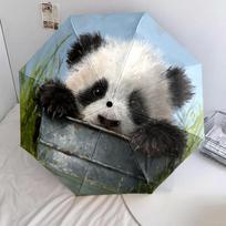 Panda and Grass pattern, automatic folding umbrella, portable and foldable design, 8 ribs, a Christmas or birthday gift.