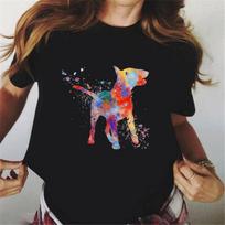 Novelty design Bull Terrier watercolor print t shirt women summer tops t-shirt femme funny dog lover tshirt female streetwear S juoda