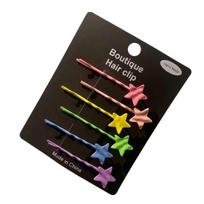6Pcs Girl Hairpins Baking Paint Process No Peeling Stable Grip Metal Clip Base Hair Pins Star Heart Bowknot Decor Candy Color Hair Clips B