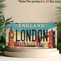 London England The Crown City Big Ben  Tower Bridge D Flat Aluminum Metal Tin Sign for Retro Travel Wall Decor Bar Cafe H 15x30cm(5.9x7.8inch)