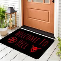 Gothic  Welcome to Hell  Rectangular Doormat, Skull & Pentagram Pattern Floor Mat, Non-Slip Washable Dark Ritual Entrance Rug 40x60cm