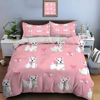 Pink Background With White Dog Pattern Duvet Cover Set Digital Print Polyester Bedding With Zipper Closur For Kids Gifts EU Twin 135X200cm&set