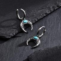 Vintage Moon Earrings for Men Boys,Green Natural Stone Stainless Steel Hoop Earrings,New Fashion Jewelry Gifts