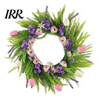 Wreath Spring Summer Tulip for Front Door Artificial Floral Greenery High-quality with Ferns Wildflowers Indoor Outdoor Porch Wall Flower
