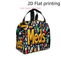 1pc,  Vibrant Capsules And Containers Spell Out 'Meds'.  Printed Insulated Cooler Bag - a Reusable Portable Bag for Hot And Cold One Size
