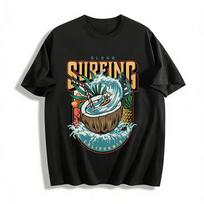 Aloha California Coconut Wave Surfing Graphic Vacation Tee Pure Cotton T-shirt S įvairiaspalvis