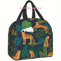 Leopard Lunch Bag Palm Leaf Oxford Cloth Reusable Insulated Lunch Box for Adult Kid Work Picnic Sports Travel Outdoor Activities One Size