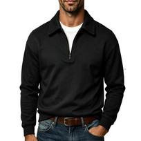 Plus Size Men S Turn Down Collar Zipper Casual Long Sleeve Polo Sweatshirt M juoda