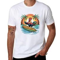 Chicken Surfing Corn Tropical Hawaiian Art funny TShirt summer top anime Unisexs t shirts S