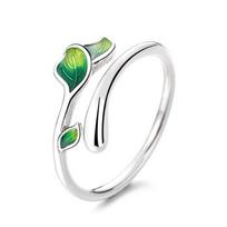 Oil Drop Enamel Leaf Ring Irregular Women's Ring Elegant Leaf Opening Ring  Women Green Leaf