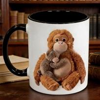 Cute Baby Monkey Hugging Ceramic Mug (11oz) Adorable Punch Plush Monkey Print Coffee Cup, Novelty Animal Design for Tea & Coffee, Perfect Gift for Mo