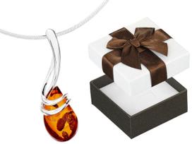 Short Silver Women's Necklace Drop With Amber Amber Silver 42
