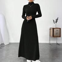 Ladies' Temperament Slim Fit High Neck Fashionable Color Long Sleeved Dress XS juoda