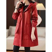 Windbreaker Jacket Ladies Spring and Autumn Mid-length Coat High-end Mother Autumn Plus Size XXXXXL raudona