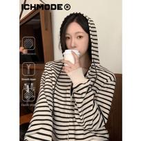 ICH MODE Color-block Striped Zip-up Hoodie S