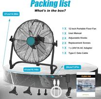 12/16 inch Battery Fan Compatible With Makita 18V Portable Fan for Camping Workshop Home Metal Industrial Stepless Speed US