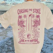 Chasing The Stoke Surf Shirt, Vintage Beach Graphic Tee, Coastal Summer T-Shirt, Surfing Lifestyle Apparel, Ocean Lover Gift, Retro Wave Tee L