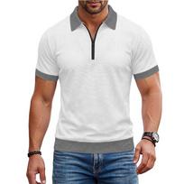 Summer Men's Short Sleeve Zipper Polo Shirts Color Block Casual T-Shirt for Men Lightweight Shirts Laple Wicking Streetwear Tee S