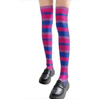 Rainbow Multicolor Striped Pattern Thigh High Stockings Japanese Anime Silk Over Knee Long Socks for Stylish Women Teens