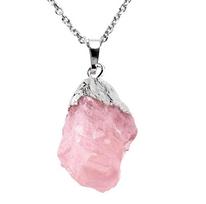 Natural Amethyst Rose Quartz Raw Stone Pendant Irregular Chakra Healing Gemstone Silver Edge Necklace Women Birthday Gift rožinio kvarco spalva