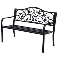 Metal Garden Bench with Floral Backrest and Armrests - Black 127 x 60 x 89 cm juoda