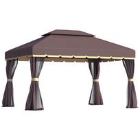 3 x 4m Aluminium Garden Gazebo, Marquee Canopy Shelter Pavilion Party Tent with Nets and Curtains for Garden and Deck, Coffee 390 x 290 x 280 cm