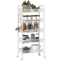 Five-Steel Mesh Basket Storage Trolley, with Wheels - White 45 x 26.5 x 106 cm balta