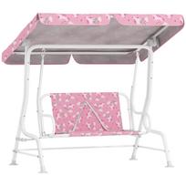 Kids Porch Swing, 2-Seater Patio Swing Bench Hammock with Seat Belts, Adjustable Canopy for Garden, Pink 112 x 75 x 120 cm rožinė