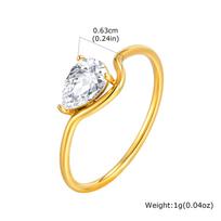 Minimalist Water Drop White Zircon Women Ring, Wave Drop Stainless Steel Ring, Gold Plated Waterproof Luxury Jewelry 5 auksas