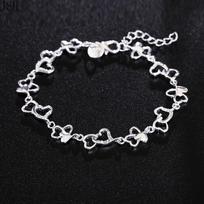 Beautiful 925 silver bracelet gorgeous women HEART lovely Crystal chain fashion Wedding Party cute lady jewelry