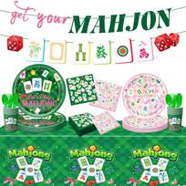 Mahjong Theme Birthday Party Supplies Kit, Tablecloth Plates for Night One Size