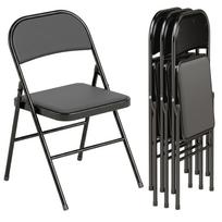Set of 4 Folding Chairs, Portable Office Chairs, Metal Legs, Folding Chair for Office, Reception, Waiting Room, Faux Leather, Black 45 x 46 x 78 cm