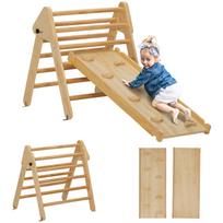 Kids' Wooden Climbing Set with Triangle Ladder and Two-Sided Ramp, for Children Aged 18-48 Months 147 x 64.5 x 59 cm