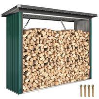 Firewood Shed, Firewood Shelter, Steel, Raised Floor, Sloped Roof, 213 x 66.5 x 150 cm, Green 213 x 66.5 x 150 cm žalia