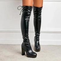 Fashion Fashion Patent Leather Women Thigh High Boots Autumn Winter Stretch Slim Platform Thick High Heels Over The Knee Boots Shoes 35 juoda